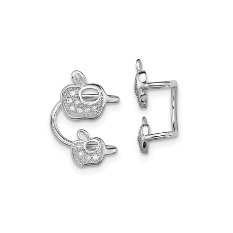 Sterling Silver Apple Cufflinks for Men with Sparkling Crystal Studded Design, Symbolic Apple Motif Jewelry for Educators and Professionals, Elegant Formal Business and Office Accessories