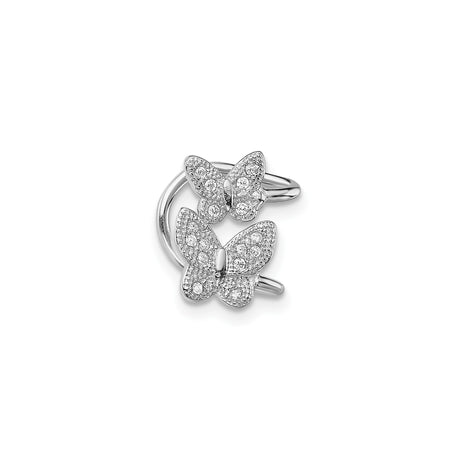 Sterling Silver Butterfly Ring for Women with Dual Pavé Butterfly Motif, Sparkling Cubic Zirconia, Elegant Open Band Design, Adjustable Nature Inspired Fashion Jewelry for Spring and Summer Wear
