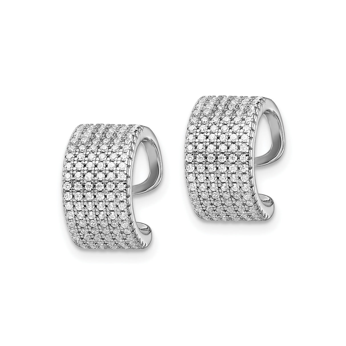 Sterling Silver Ear Cuff Pavé CZ Wide Front No Piercing