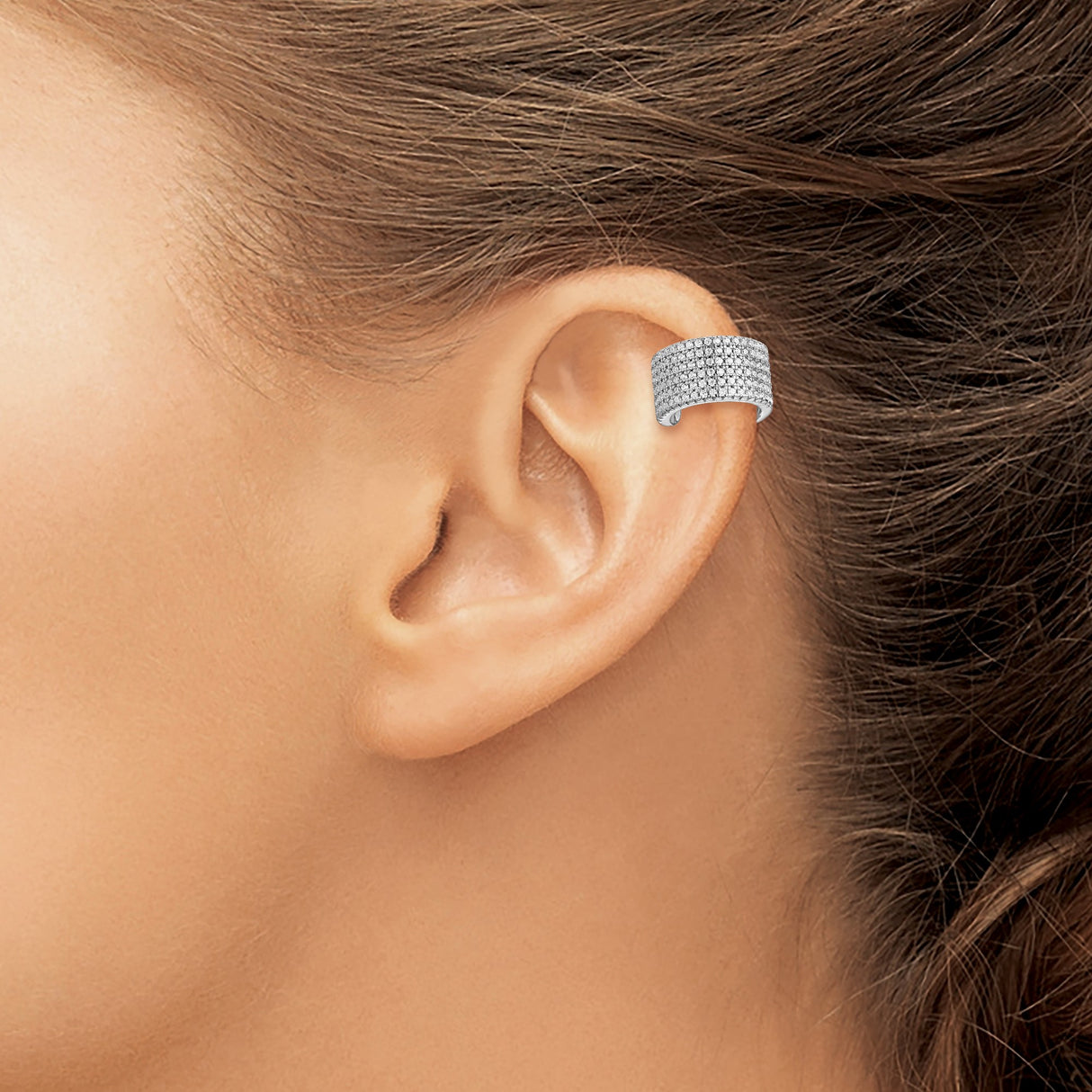 Sterling Silver Ear Cuff Pavé CZ Wide Front No Piercing