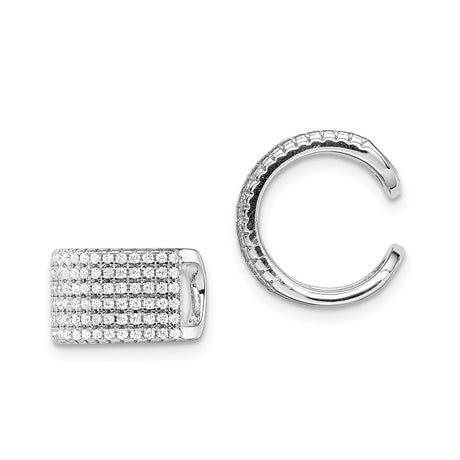 Sterling Silver Ear Cuff for Women with Pavé Cubic Zirconia, Wide Front No Piercing Earring in Modern Design, Trendy Stackable Sparkly Cuff for Fashion Looks, Elegant Metal Ear Accessory