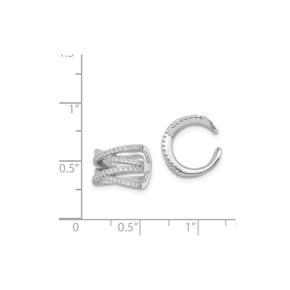 Sterling Silver Layered Crossover Ear Cuff Pave CZ
