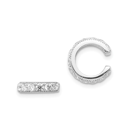 Sterling Silver Ear Cuffs for Women with Pavé Cubic Zirconia Stones, Non-Pierced Stackable Cuffs, Modern Clip Earrings, Minimalist Jewelry, Adjustable No-Piercing Fake Piercing Style