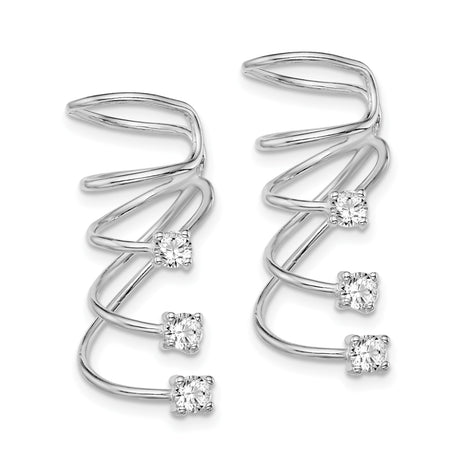 Sterling Silver Ear Climbers With Three CZ Stones Curved
