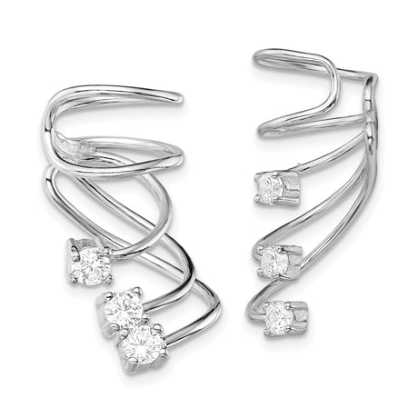 Sterling Silver Ear Climbers for Women with Three Clear Cubic Zirconia Stones, Modern Curved Design, Minimalist Silver Earrings, Elegant Everyday Wear, Contemporary Style, Sparkling Formal Accent