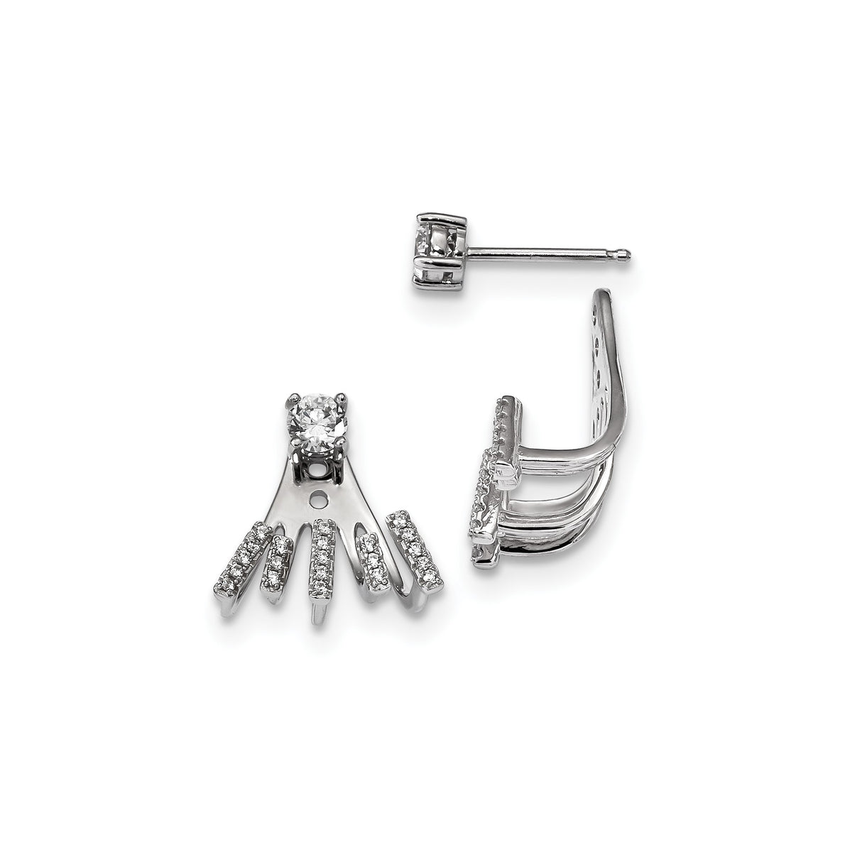 Sterling Silver Front Back Earrings with Cubic Zirconia, Modern Statement Design