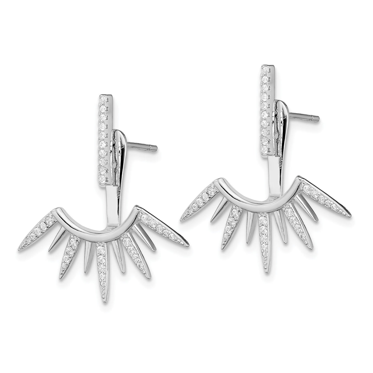 Sterling Silver Sunburst Spike Earrings with Cubic Zirconia, Modern Dual Layer Jacket Design