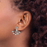 Sterling Silver Jacket Earrings with Cubic Zirconia, Modern Fan Design Front Back Studs