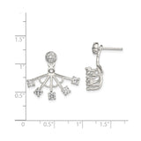 Sterling Silver Jacket Earrings with Cubic Zirconia, Modern Fan Design Front Back Studs