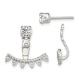 Sterling Silver Ear Jackets with Cubic Zirconia Studs and Detachable Fan Shape Design