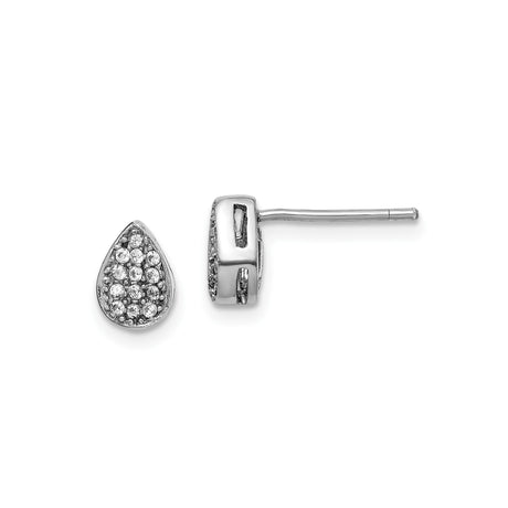 Sterling Silver Teardrop Stud Earrings for Women with Pavé Cubic Zirconia, Elegant Minimalist Design, Classic Sparkly Pierced Silver Studs for Everyday Wear, Dainty Formal Feminine Jewelry