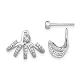 Sterling Silver Ear Jacket Earrings with Cubic Zirconia, Layered Multi-Band Fan Design