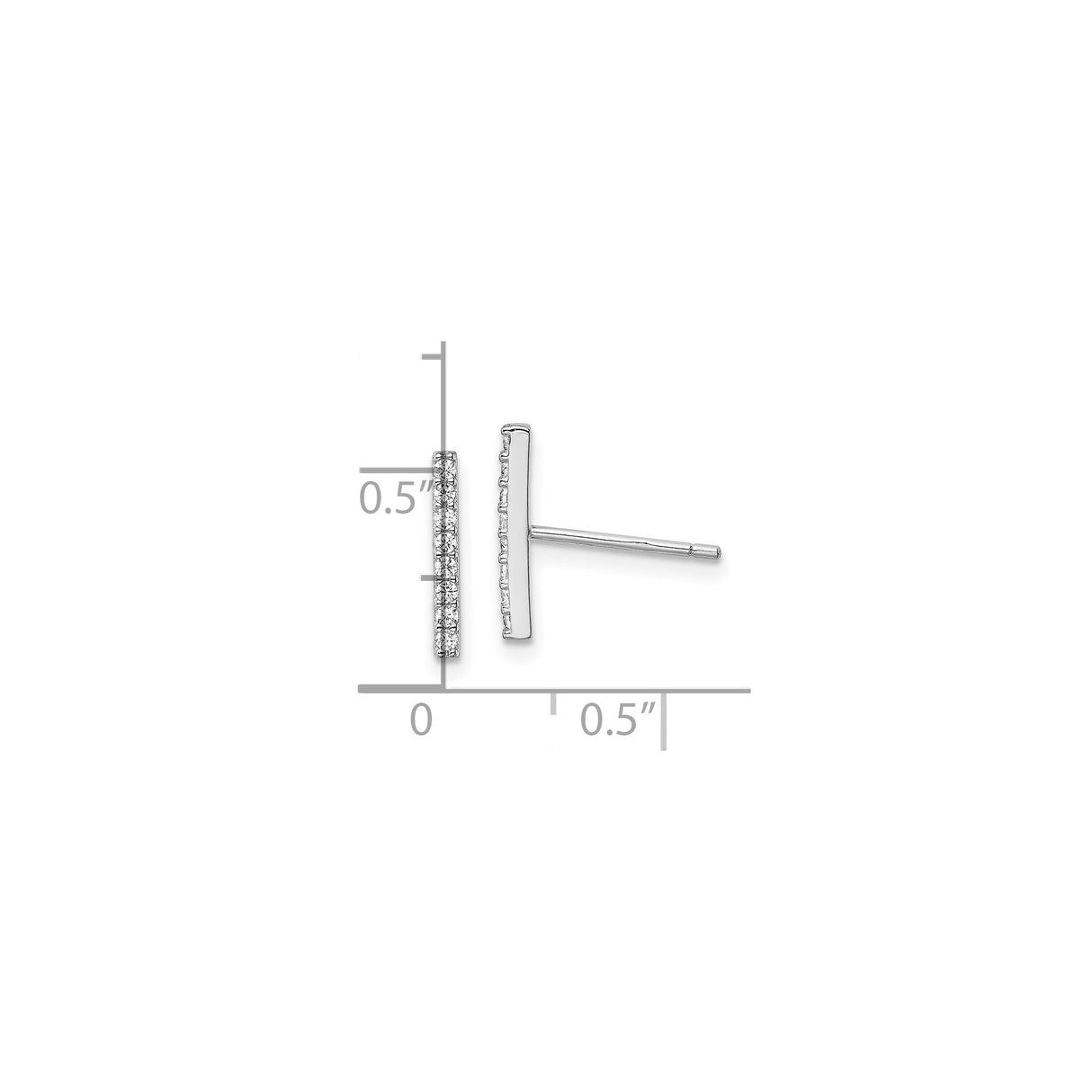 Sterling Silver Bar Stud Earrings with Cubic Zirconia, Minimalist Vertical Line Design