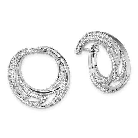 Sterling Silver Hoop Earrings with Cubic Zirconia, Open Swirl Design, Modern Circle Style