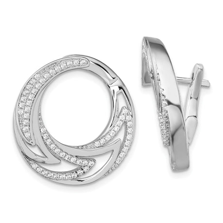 Sterling Silver Hoop Earrings with Cubic Zirconia, Open Swirl Design, Modern Circle Style