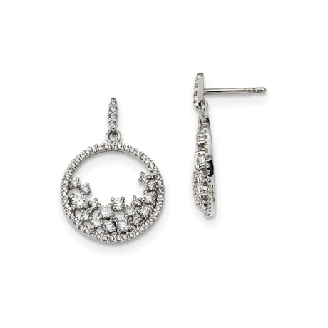 Sterling Silver Dangle Earrings with Cubic Zirconia, Open Circle Wave Design