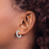Sterling Silver Hoop Earrings with Triple Row Cubic Zirconia, Modern Half Hoop Design