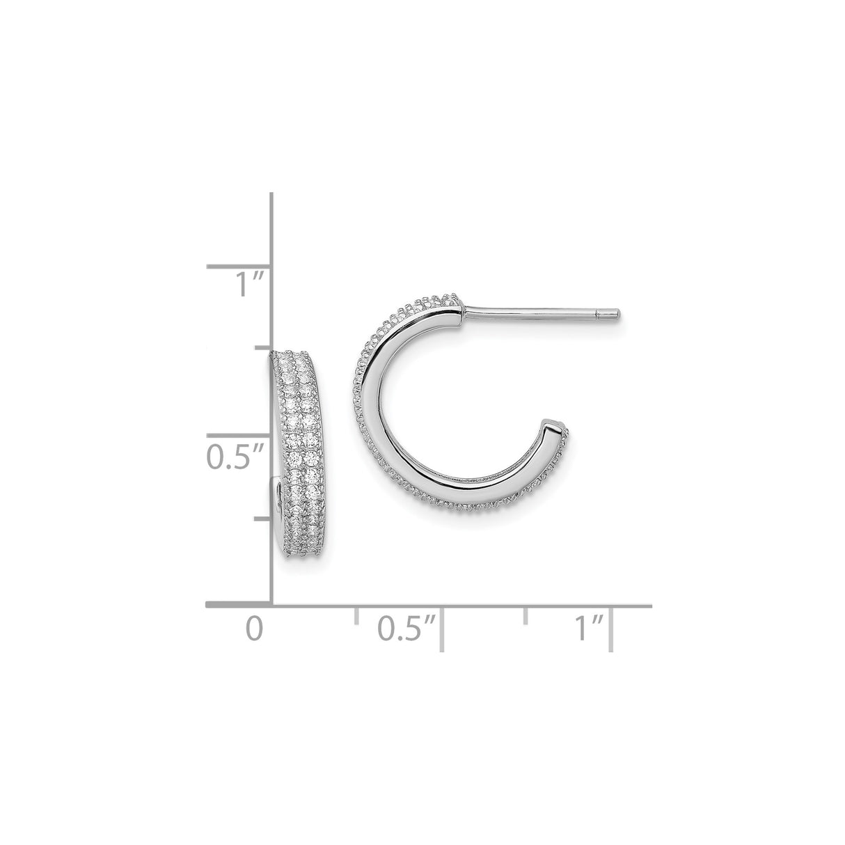 Sterling Silver Hoop Earrings with Triple Row Cubic Zirconia, Modern Half Hoop Design