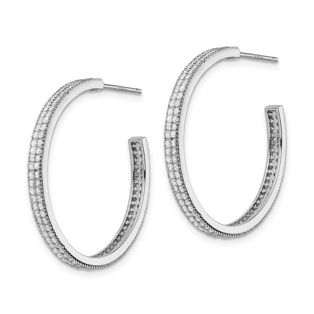 Sterling Silver Hoop Earrings with Triple Row Pave Cubic Zirconia, Modern Large Sparkle Style