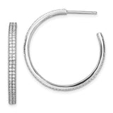 Sterling Silver Hoop Earrings with Triple Row Pave Cubic Zirconia, Modern Large Sparkle Style