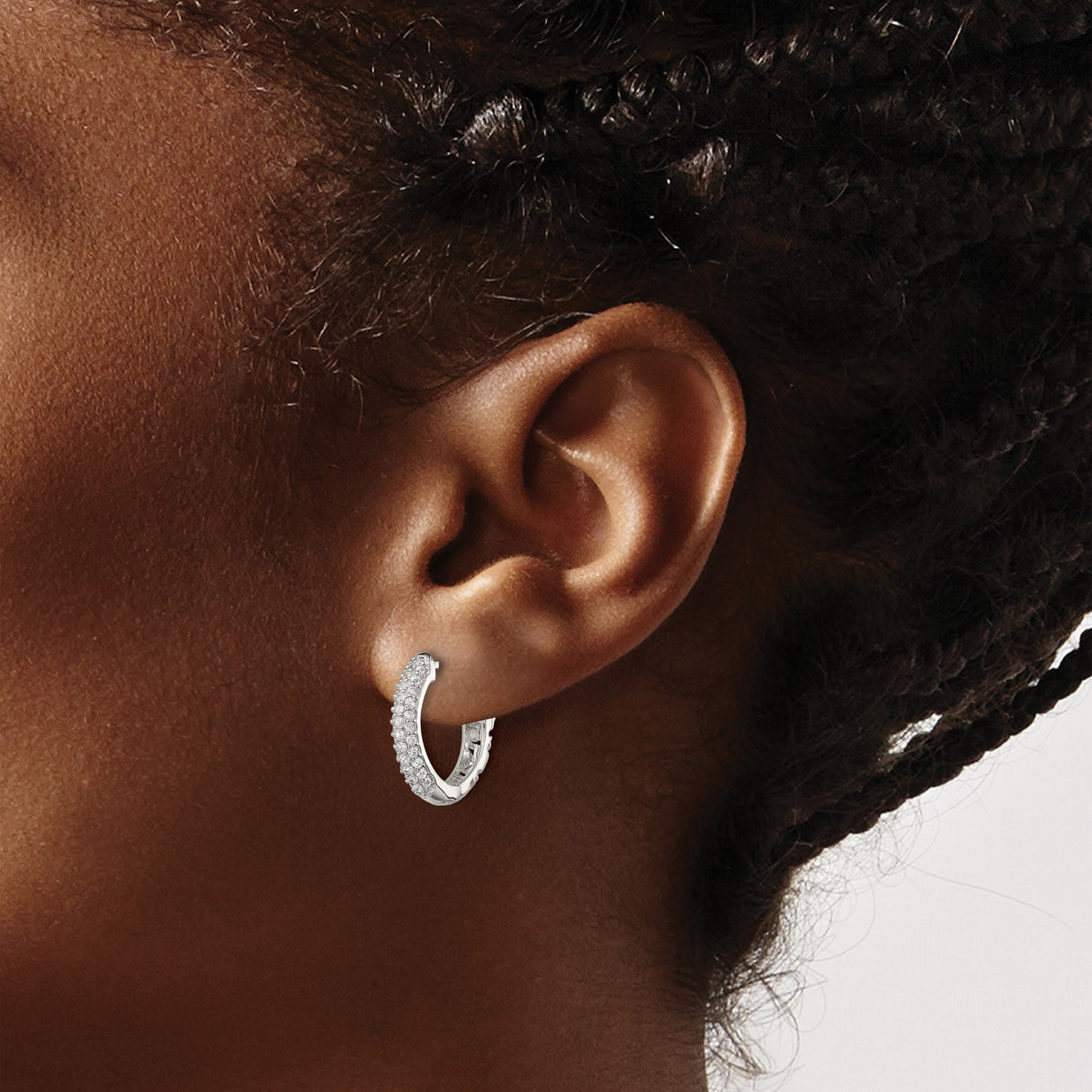 Sterling Silver Hoop Earrings with Cubic Zirconia Pavé Setting, Modern Lightweight Huggie Style