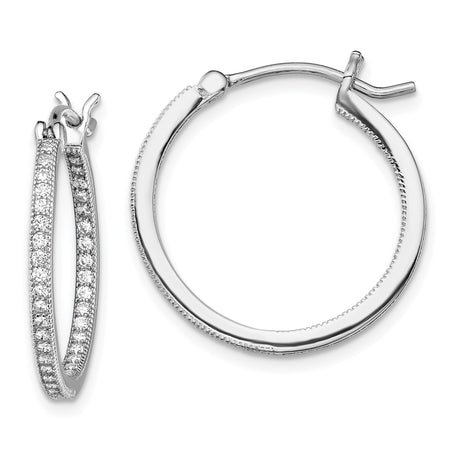 Sterling Silver Hoop Earrings with Cubic Zirconia, Double Row In-Out Design for Women