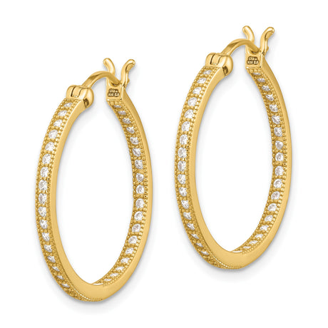 Sterling Silver Double Row Hoop Earrings with Cubic Zirconia Accents, Modern Lightweight Design