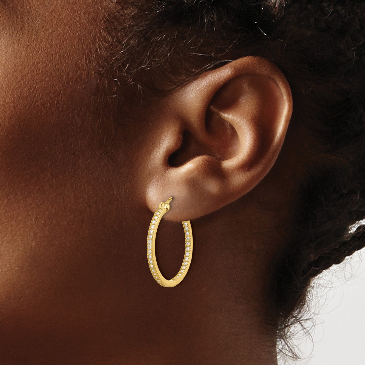 Sterling Silver Double Row Hoop Earrings with Cubic Zirconia Accents, Modern Lightweight Design