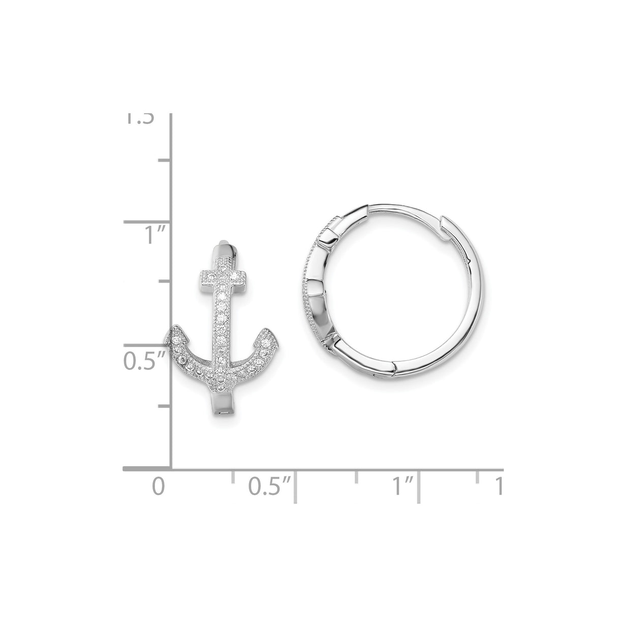 Sterling Silver Hoop Earrings with Cubic Zirconia Anchor Charm, Nautical Dangle Design