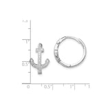 Sterling Silver Hoop Earrings with Cubic Zirconia Anchor Charm, Nautical Dangle Design