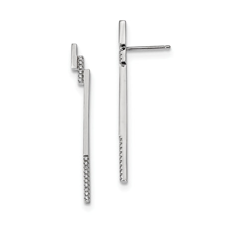 Sterling Silver Drop Earrings with Cubic Zirconia, Vertical Bar Design, Minimalist Modern Style