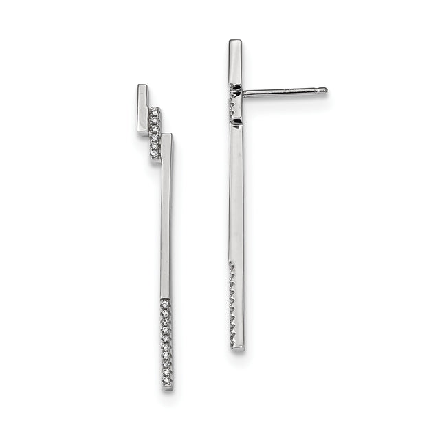 Sterling Silver Drop Earrings with Cubic Zirconia, Vertical Bar Design, Minimalist Modern Style
