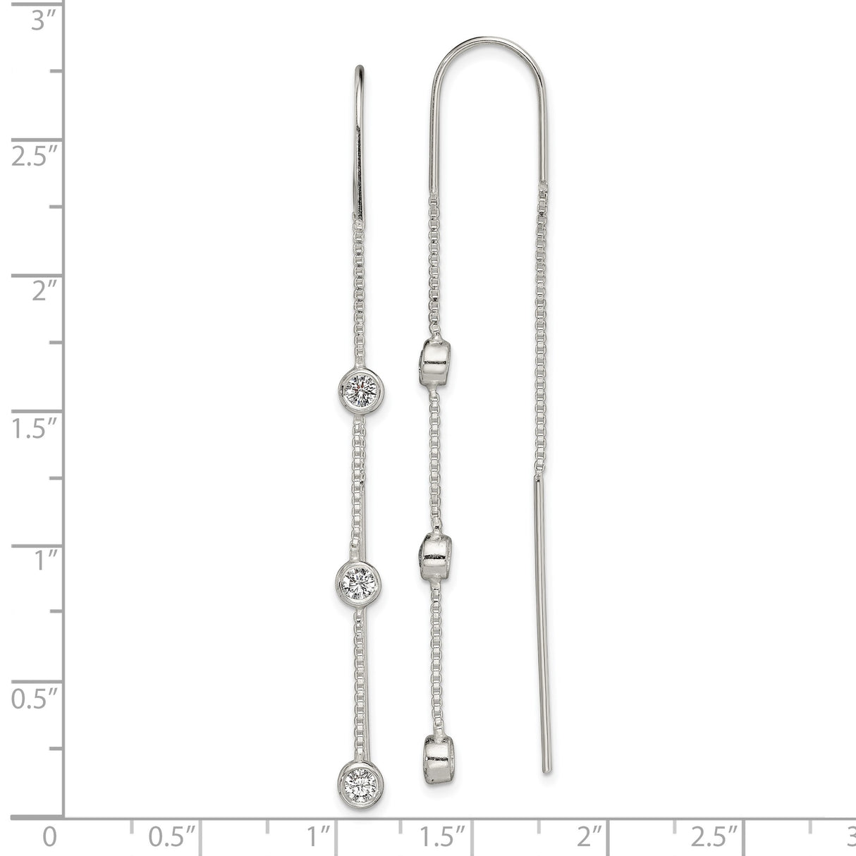 Sterling Silver Threader Earrings with Cubic Zirconia, Box Chain, Minimalist Dangle Style
