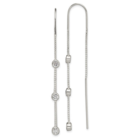 Sterling Silver Threader Earrings with Cubic Zirconia, Box Chain, Minimalist Dangle Style
