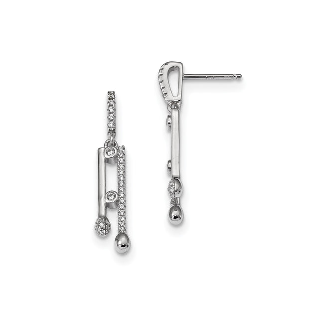 Sterling Silver Drop Earrings with Cubic Zirconia, Music Note Design for Women