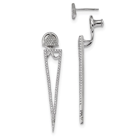 Sterling Silver Drop Earrings with Cubic Zirconia, Geometric Triangular Design for Women