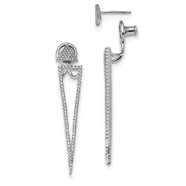Sterling Silver Drop Earrings with Cubic Zirconia, Geometric Triangular Design for Women