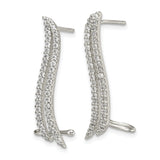 Sterling Silver Ear Climber Earrings with Cubic Zirconia, Wave Shape, Modern Minimalist Design