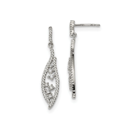 Sterling Silver Dangle Earrings, Cubic Zirconia, Marquise Openwork Design, Feminine Sparkle Flair