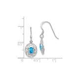 Sterling Silver Dangle Earrings with Swiss Blue Topaz, Filigree Scroll Design, Vintage Style