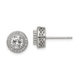Sterling Silver Halo Stud Earrings with Round Cut Cubic Zirconia and Filigree Detail