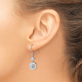 Sterling Silver Dangle Earrings with Square Cut Cubic Zirconia in Halo Setting