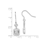 Sterling Silver Dangle Earrings with Square Cut Cubic Zirconia in Halo Setting
