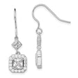 Sterling Silver Dangle Earrings with Square Cut Cubic Zirconia in Halo Setting