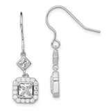 Sterling Silver Dangle Earrings with Square Cut Cubic Zirconia in Halo Setting