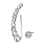 Sterling Silver Ear Climber Earrings with Graduated Cubic Zirconia, Modern Linear Design