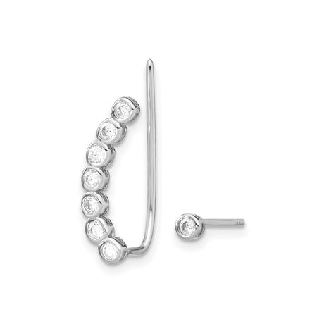 Sterling Silver Ear Climber Earrings with Bezel Set Cubic Zirconia, Modern Minimalist Design