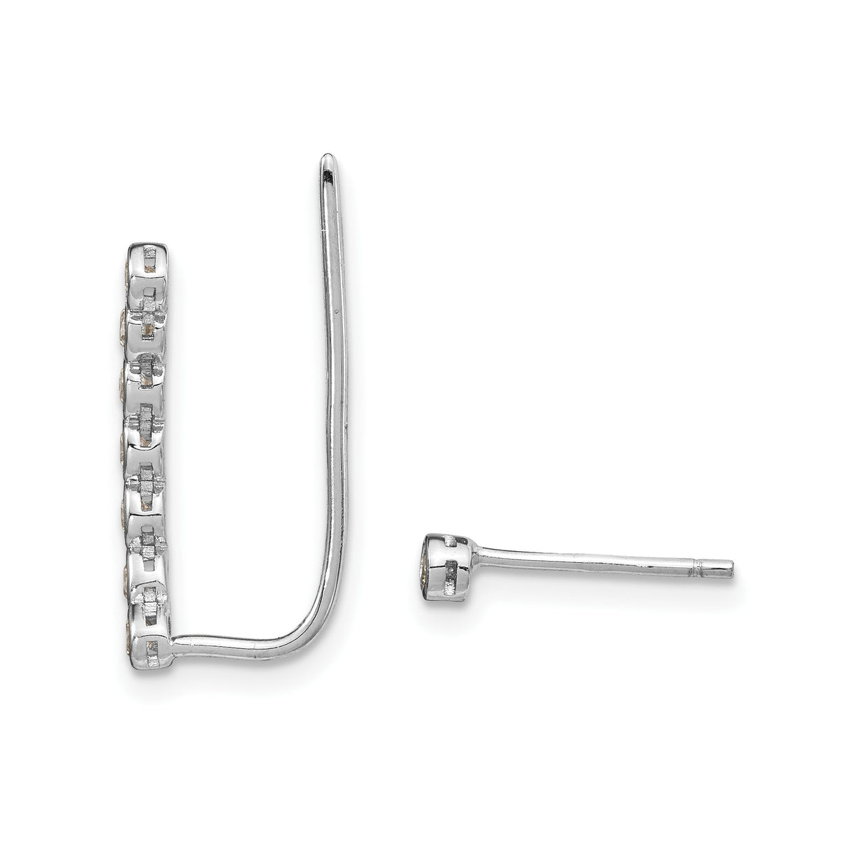 Sterling Silver Ear Climber Earrings with Bezel Set Cubic Zirconia, Modern Minimalist Design