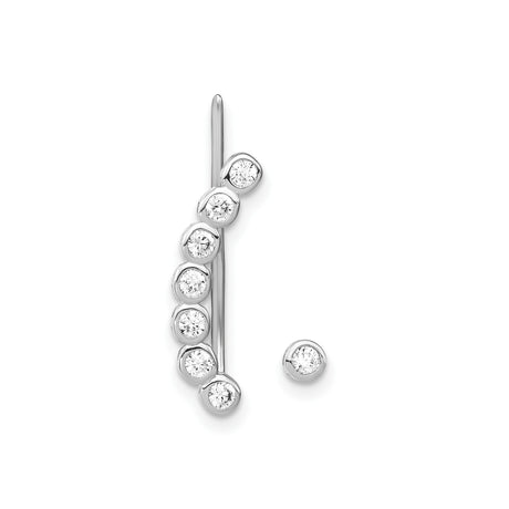Sterling Silver Ear Climber Earrings with Bezel Set Cubic Zirconia, Modern Minimalist Design