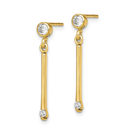 Sterling Silver Dangle Earrings with Cubic Zirconia, Vertical Bar Minimalist Style for Women